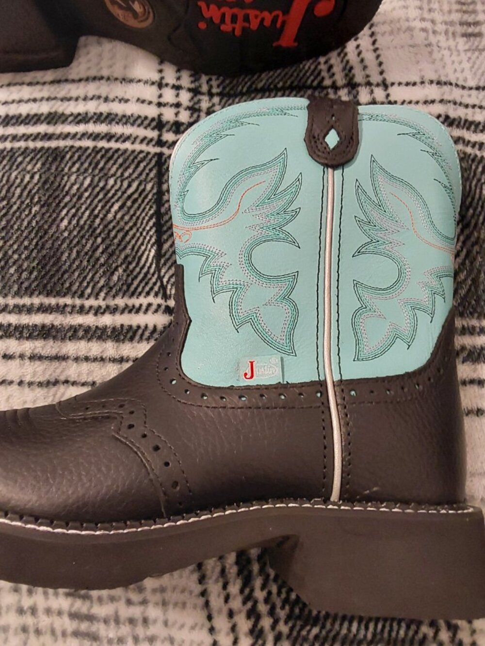 JUSTIN BOOTS GYPSY LEATHER ROUND TOE COWBOY BOOTS TURQUOISE NEW W TAGS, BEAUTY - Picture 6 of 16